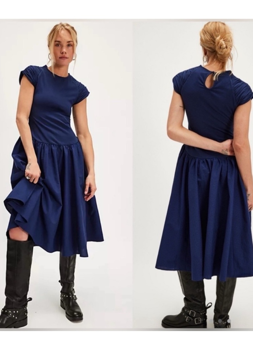 NWOT Free People Afternoon Elegance Midi Dress in Indigo Pura Size Med $148 MSRP